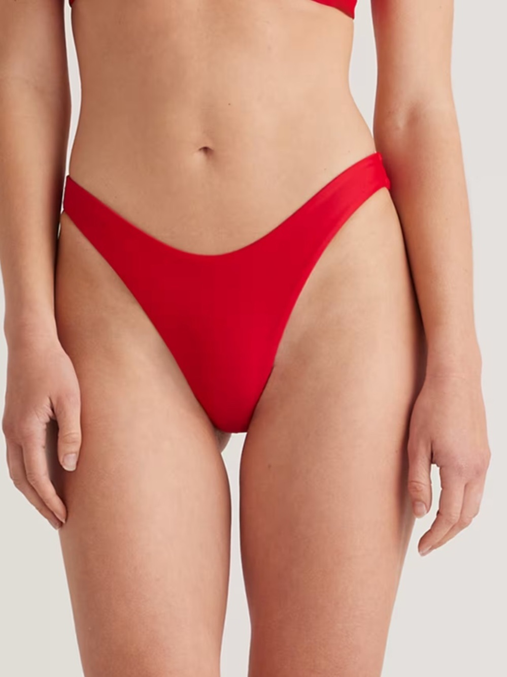 Quince Italian high leg bikini bottom in Cherry red size Medium beach vacation